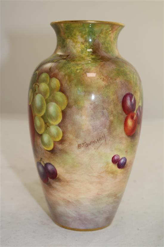 A Royal Worcester fruit painted ovoid vase, c.1955, height 18.7cm (7.4in.)